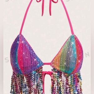 Glitter fringe colorful festival concert lgbt 🏳️‍🌈 rainbow large‎